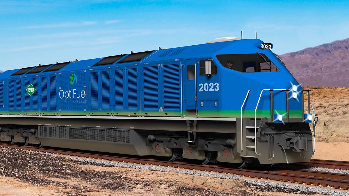 OptiFuel’s Total-Zero™ 6100 hp RNG-Electric Line Haul Locomotive and RNG-Powered Tender OptiFuel’s Total-Zero™ 6100 hp RNG-Electric Line Haul Locomotive and RNG-Powered Tender