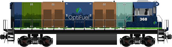 OptiFuel 62' 2000 hp Diesel or Diesel-RNG Dual Fuel Hybrid Switcher Locomotive